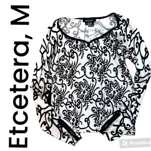 Carlisle Etcetera black and white long sleeve scoop neck sweater, M